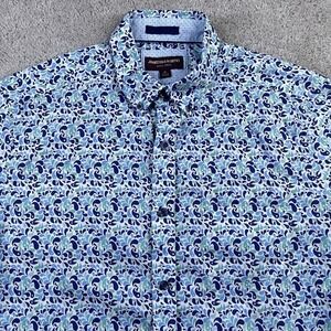Johnston and Murphy Shirt Mens Medium‎ Blue Paisley Cotton Poplin Button Up